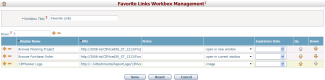 My Dashboard_Favorite Links Workbox Management