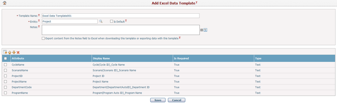 Add Excel Data Template