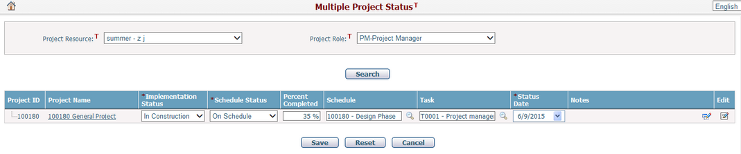 Multiple Project Status