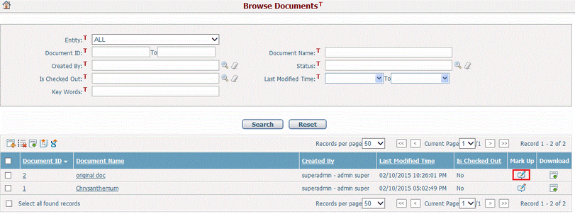 Access the Document Markup Tool