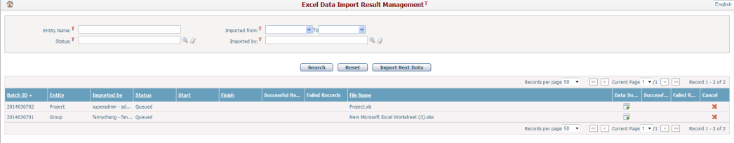 Excel Data Import Result Management