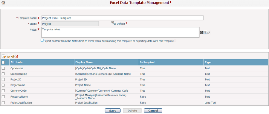 Excel Data Template Management