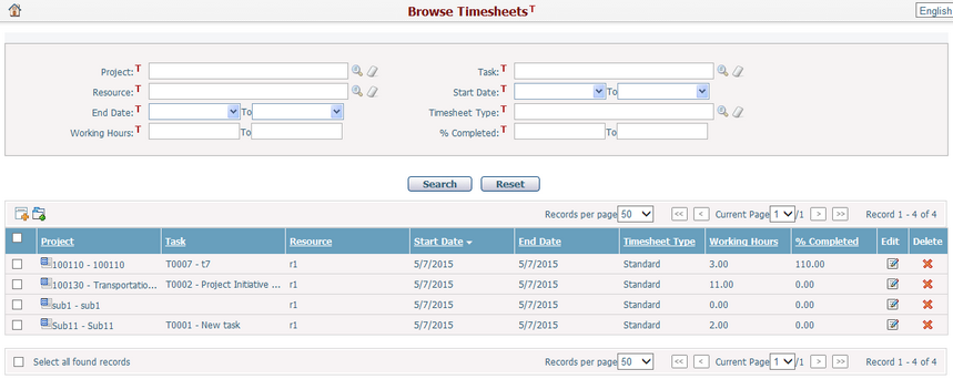 Browse Timesheets