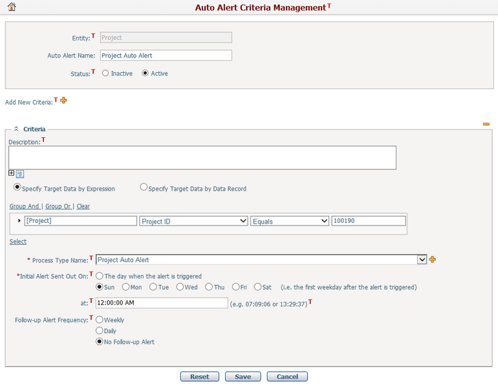 Auto Alert Criteria Management