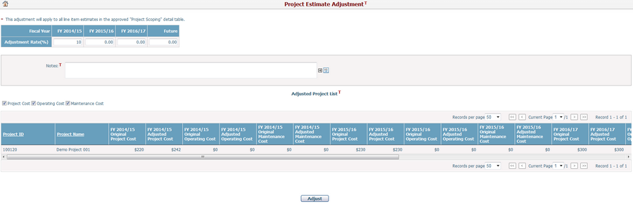 ProjectCostEstimatesAdjustment